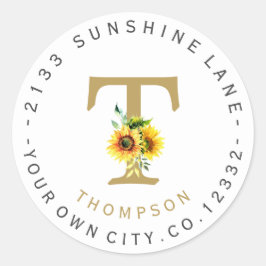Charm Sunflowers Monograma Etiqueta de dirección c