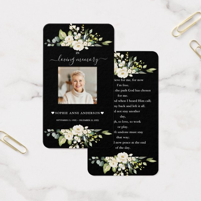 Charm White Flowers Black Photo Funeral Prayer (Oficina)