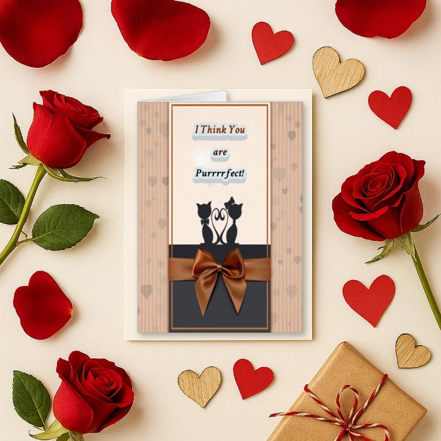 Charming Brown Stried Cat Silhouette Love Card (Subido por el creador)