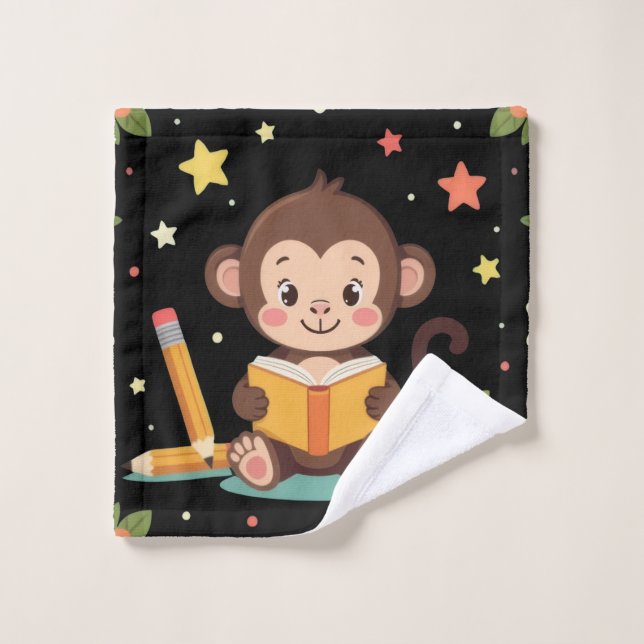 Charming monkey reading floral pattern  (Toallita)
