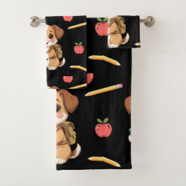 Charming puppy reading, school bag pattern 