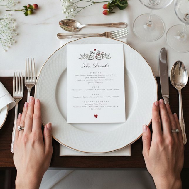Charming Swan Pair Love Wedding drinks Menu Card (Subido por el creador)