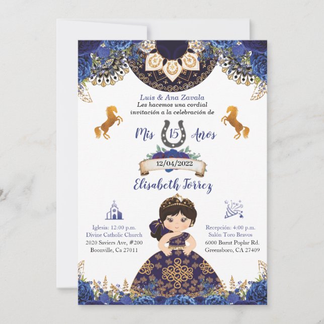 Charra azul real Quinceañ era invitación dulce 16 (Anverso)