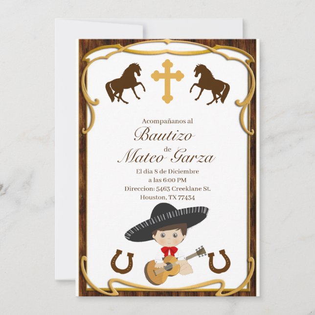 CHARRO BAUTIZO INVITACIONES (Anverso)