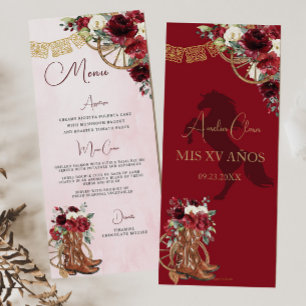 Charro Floral Borgoña Rojo Quinceañera XV Menú