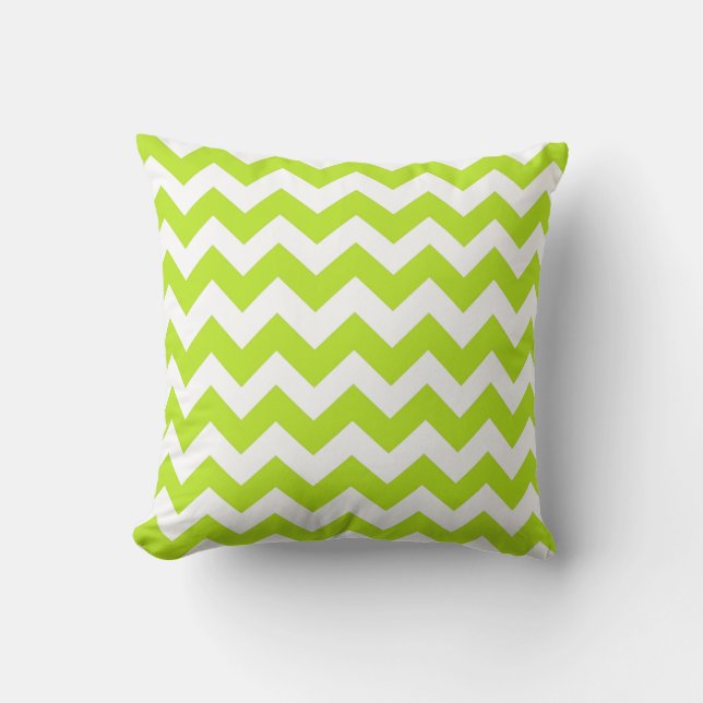 Chartreuse y almohada de Chevron Zig Zag blanca (Anverso)