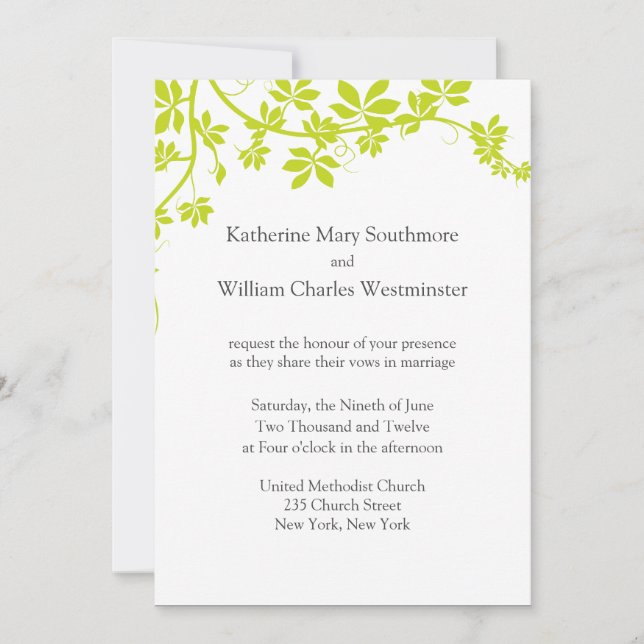 Chartreuse Y Invitaciones A La Boda Blanca (Anverso)
