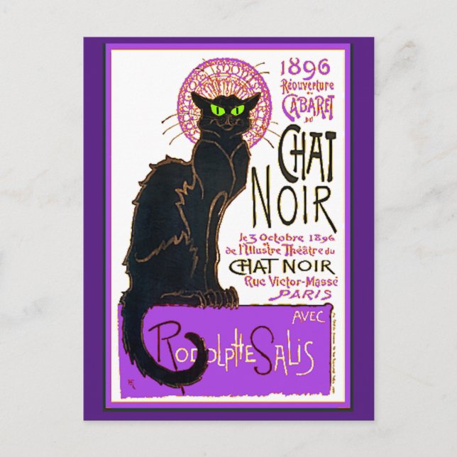 Chat Noir, Steinlen, Bella Artes, postal (Anverso)