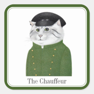 CHAUFFEUR CAT Grandes Pegatinas cuadrados + Texto
