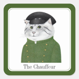 CHAUFFEUR CAT Pequeños Pegatinas cuadrados + Texto
