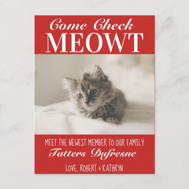"Check Meowt" Nueva Invitación de gato (Anverso)