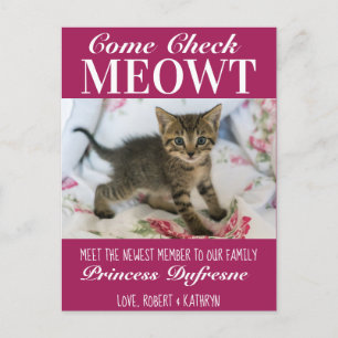 "Check Meowt" Nueva Invitación de gato púrpura