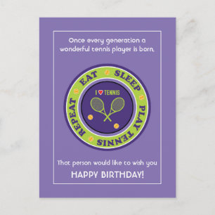 Cheeky Purple Tennis 🎾 feliz postal de cumpleaños