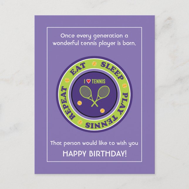 Cheeky Purple Tennis 🎾 feliz postal de cumpleaños (Anverso)