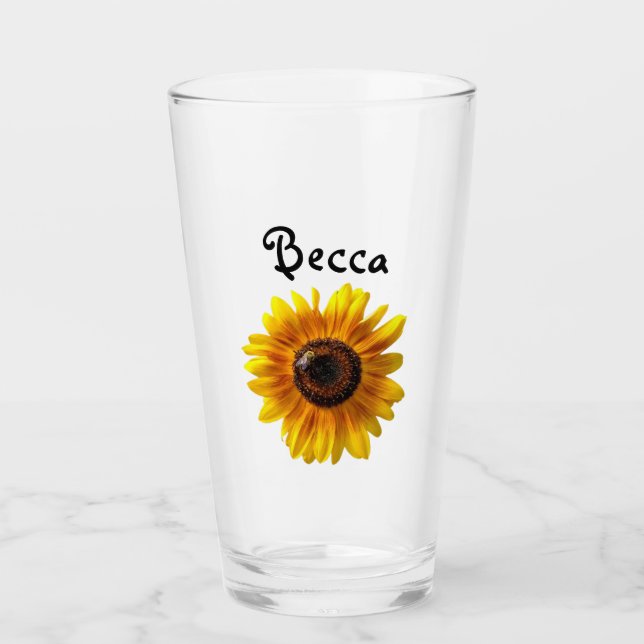 Cheerful Yellow Sunflower with Bee Personalized (Anverso)
