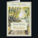 Cheers 30th Happy Birthday Personalize Name Card<br><div class="desc">Cheers to 30 years. A lovely handprinted watercolor forest trail landscape with a warm birthday message for happy trails and hopes and dreams. Personalize with recipient name. Customize year,  name,  message.</div>