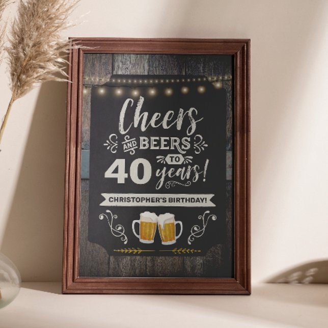 Cheers & Beers 40 Cumpleaños Señal de Bienvenida 2 (Cheers & Beers 40th Welcome Sign 20x30)