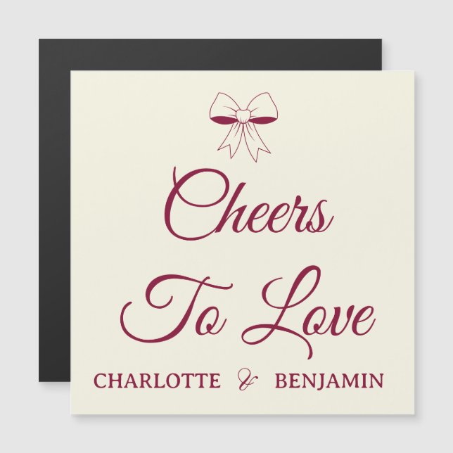 Cheers To Love Burgundy Ivory Wedding Magnet Card (Anverso/Reverso)