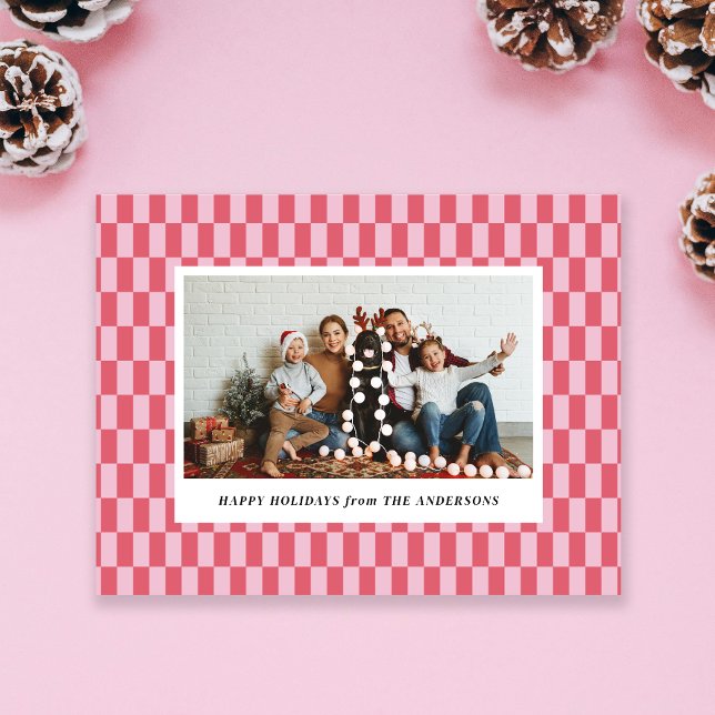 Cheery Pink Red Checkers Tarjeta de Navidades de v (Subido por el creador)