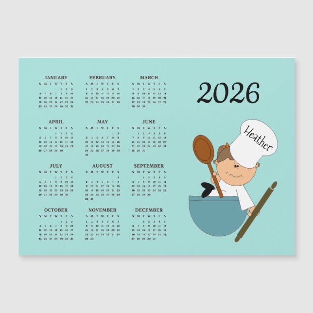 Chef Baker Design 2026 Calendar Magnetic Card (Anverso)