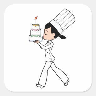 Chef Chica con PEGATINA ilustrado con pastel