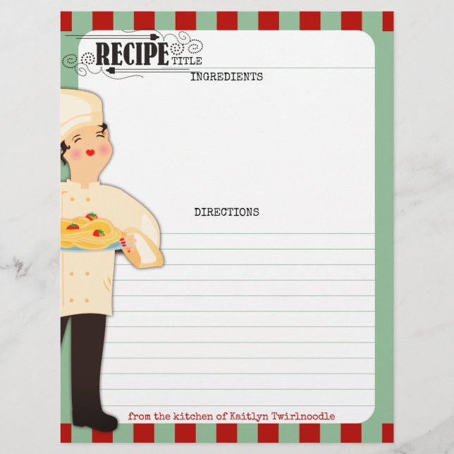 Chef de mujer pasta de cocina italiana membrete (Anverso)