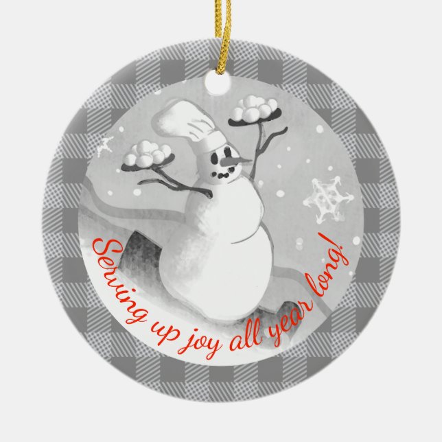 Chef de Snowman sirviendo bolas de nieve adorno na (Frente)