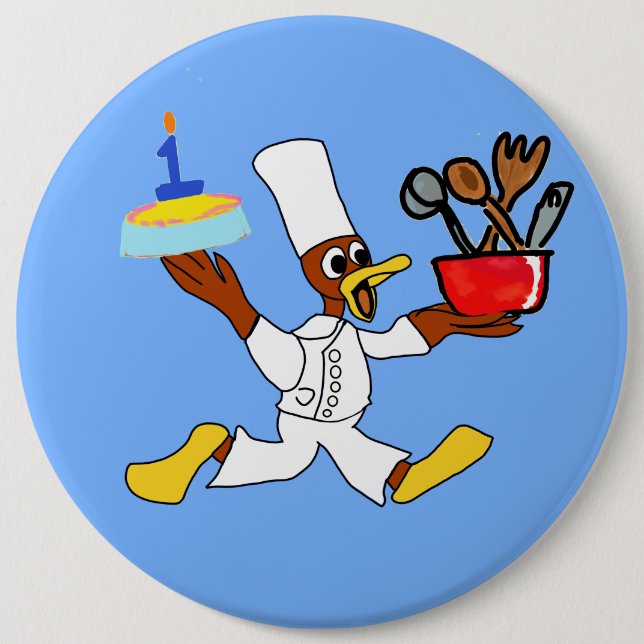 Chef Ducky Kazoo Botón Personalizado Azul (Anverso)