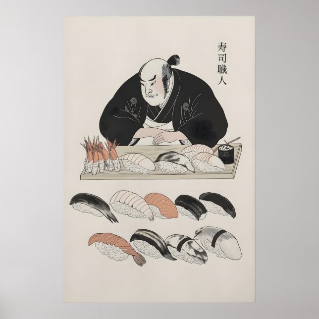 Chef japonés tradicional y arte de sushi variado (Frente)