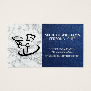 Chef Sirviendo comida   Mármol de cuero azul