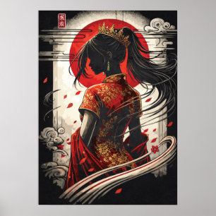 Cheongsam Chino Rojo Luna Princesa Arte Anime