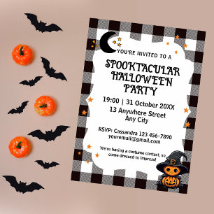 Cheque blanco y negro Invitación a Gingham Hallowe