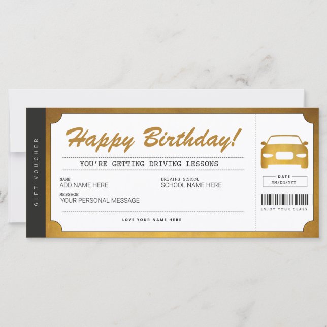 Cheque de boleto de regalo de oro para las leccion (Anverso)