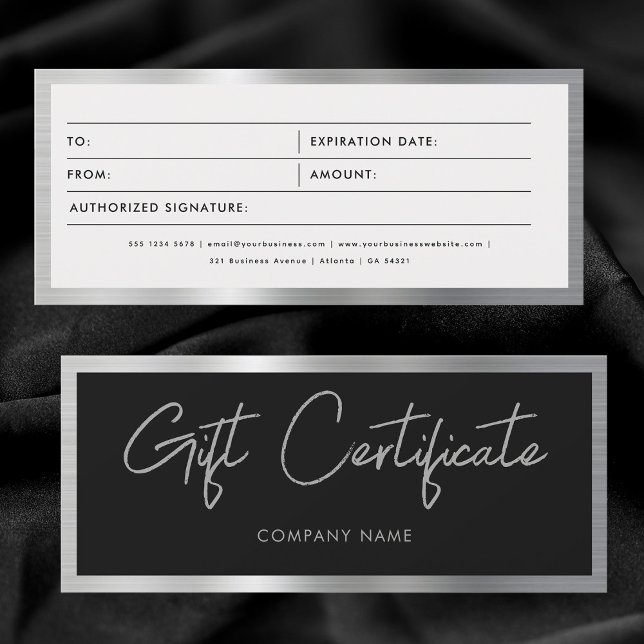 Cheque de certificado de regalo para empresas de c (Black & Silver Business Gift Certificate Voucher)