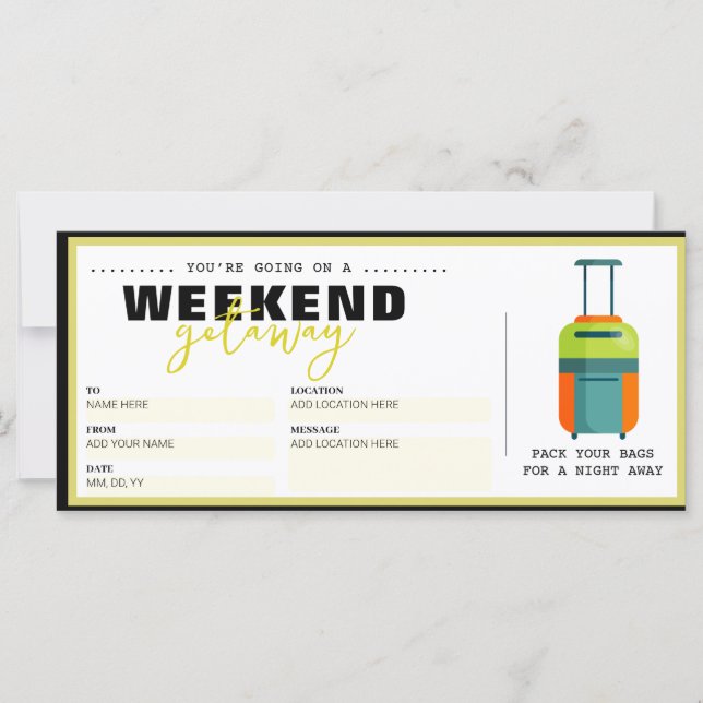 Cheque de regalo de viaje por sorpresa de cumpleañ (Anverso)