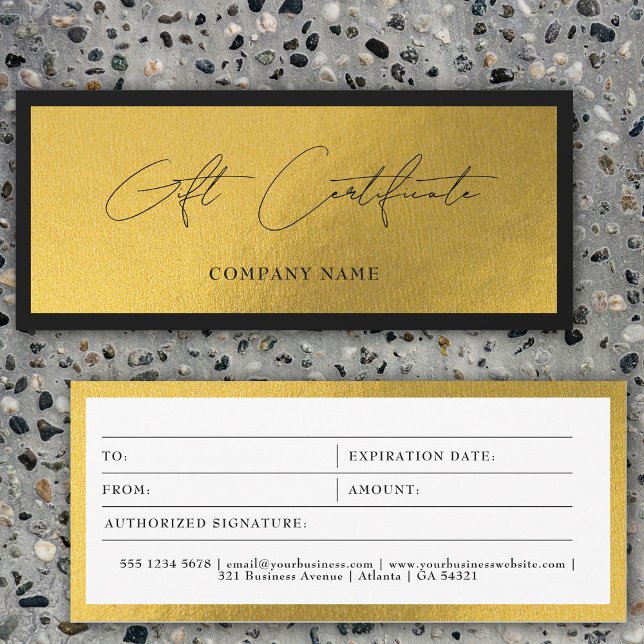 Cheque del certificado de regalo de moda Gold Blac (Chic Gold Black Business Gift Certificate Voucher)