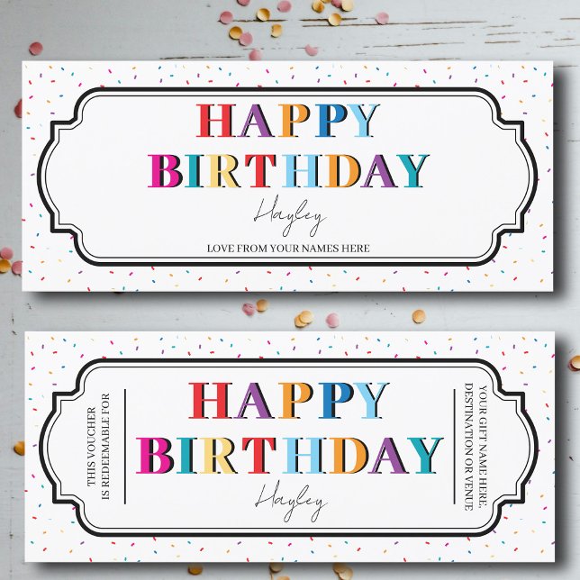Cheque del certificado de regalo del Personalizado (Happy Birthday Custom Gift Certificate Voucher)