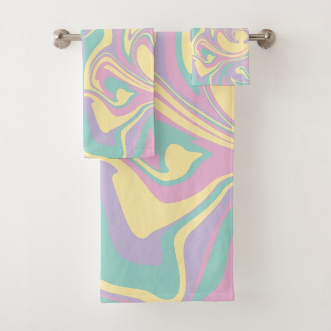 Cheques y Swirls Pastel Rosa, Amarillo, Púrpura y  (In situ)