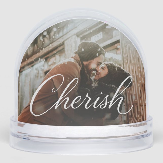Cherish Script Photo Snow Globe – Personalized 2‑P (Anverso)