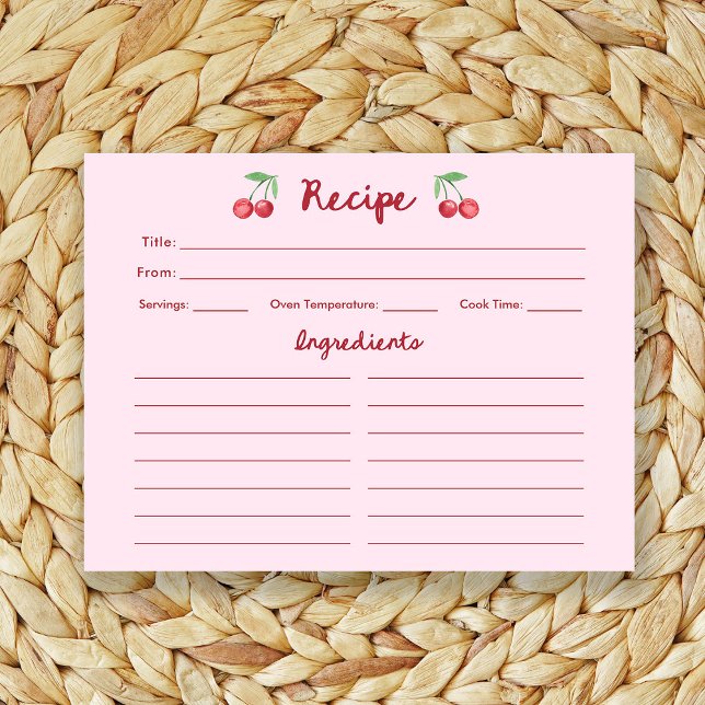 Cherries Retro Rosa | Tarjeta de receta para ducha (Subido por el creador)