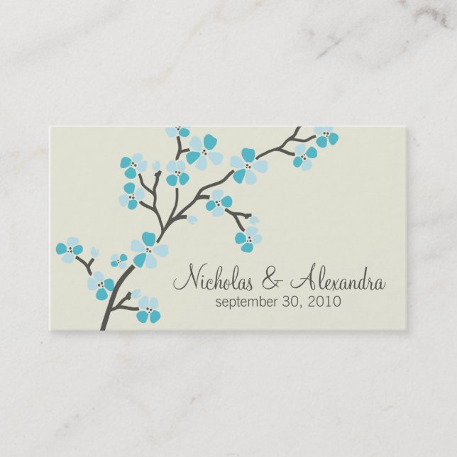 Cherry Blossom Boda tarjeta de visita (aqua) (Anverso)