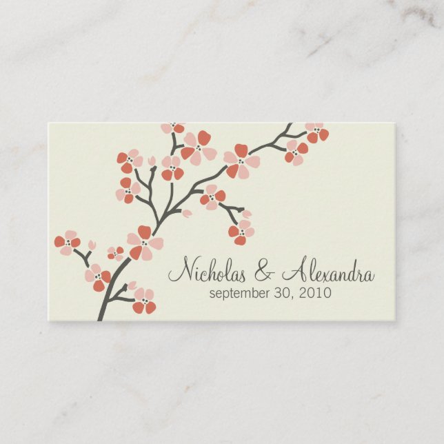 Cherry Blossom Boda tarjeta de visita (salmón) (Anverso)