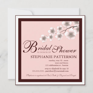 Cherry Blossom Bridal Shower Invitación PInk Brown