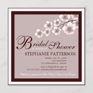 Cherry Blossom Bridal Shower Invitación Plum Brown