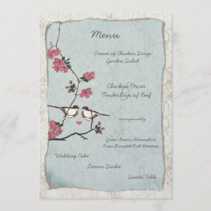 Cherry Blossom Chickadee Damask Wedding Menú