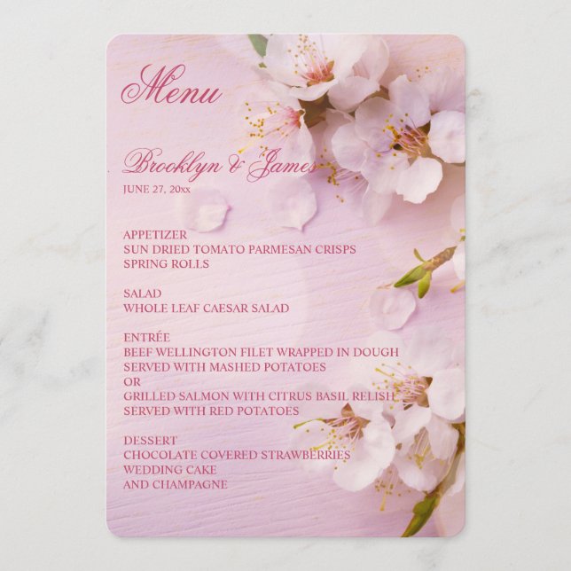 Cherry Blossom Elegant Wedding Menu (Anverso)
