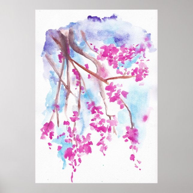 Cherry Blossom flor acuarela arte imprimir (Frente)