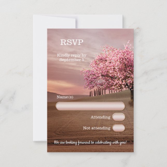 Cherry Blossom Orchard Tree Wedding Tarjeta RSVP (Anverso)