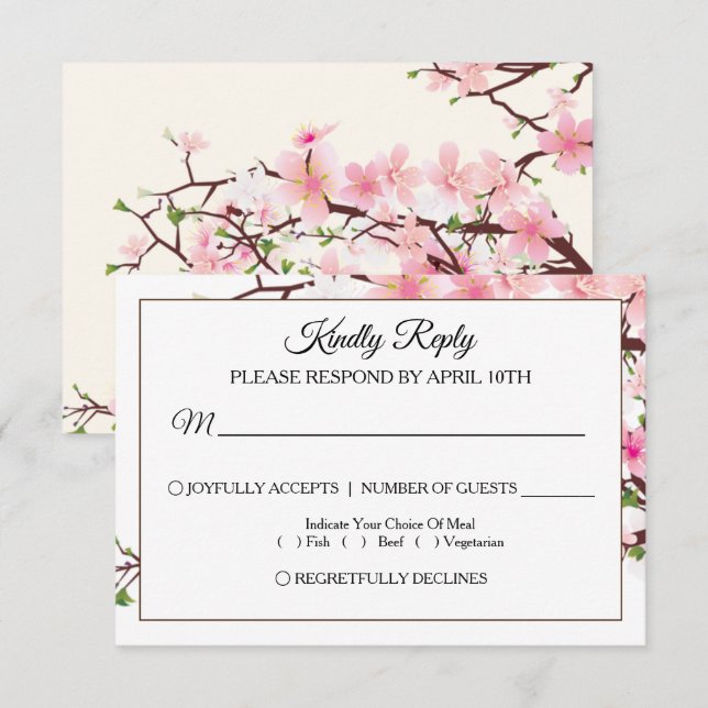 Cherry Blossom Pink Beige Wedding Tarjeta RSVP (Anverso / Reverso)