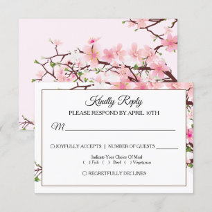 Cherry Blossom Pink White Wedding Tarjeta RSVP